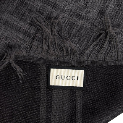 Gucci Wool Silk GG Monogram Diamante Plaid Surviee Shawl Graphite Black 4 of 4