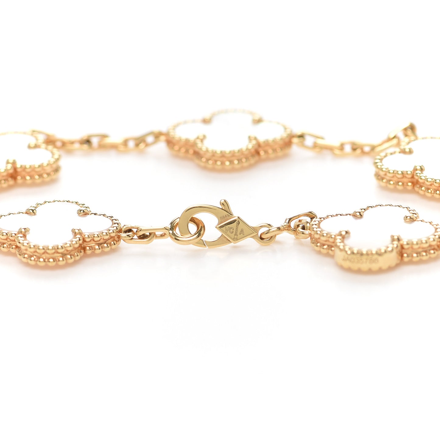 18K Yellow Gold Mother of Pearl 5 Motifs Vintage Alhambra Bracelet
