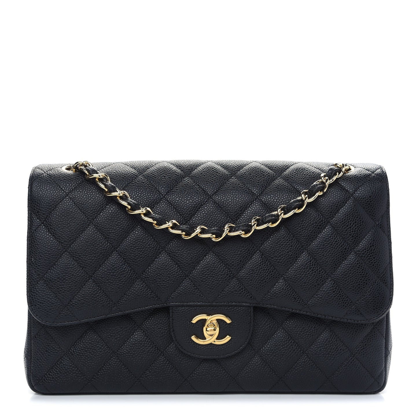 Caviar Quilted Jumbo Double Flap Black