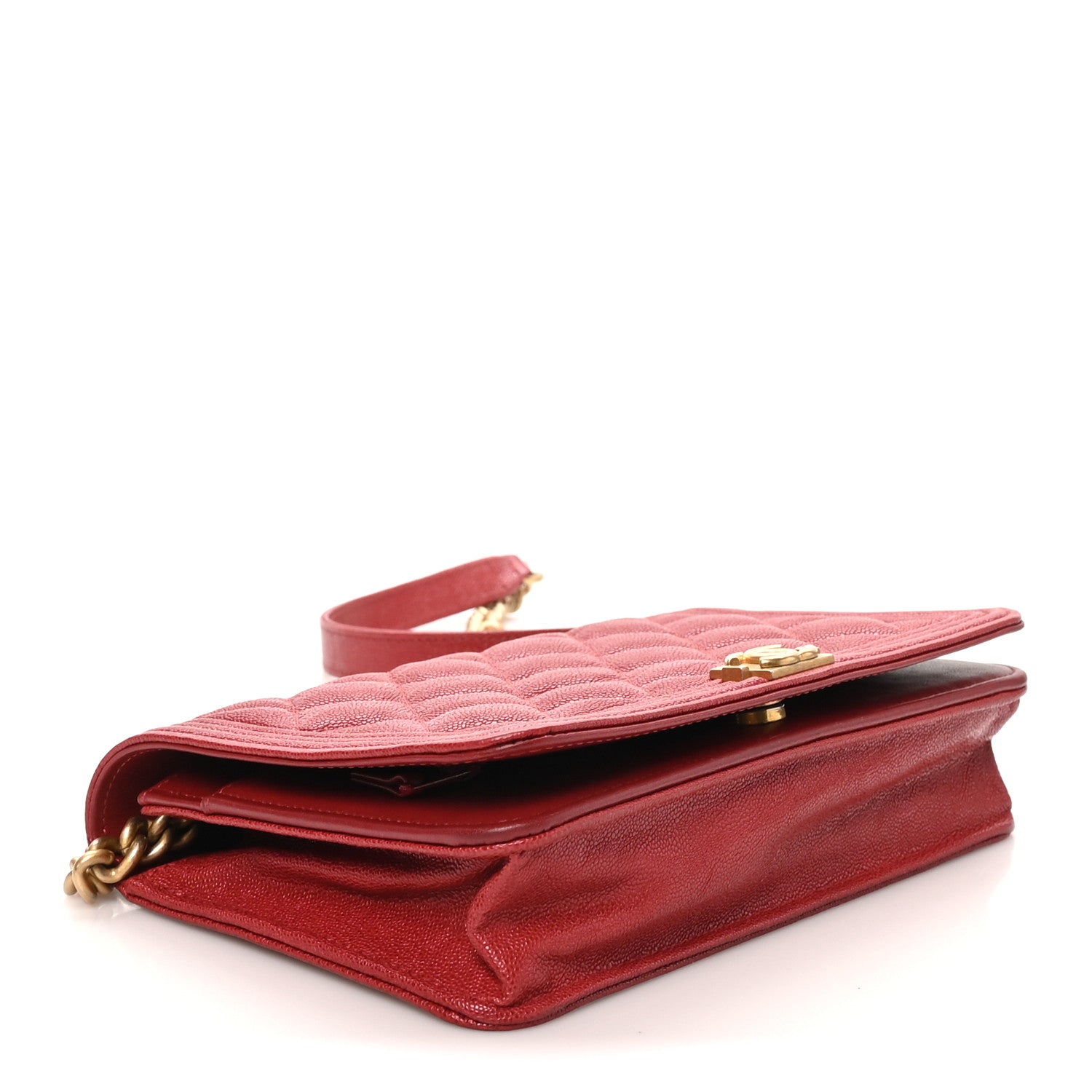 Chanel Caviar Quilted Boy Wallet On Chain WOC Red 4 of 10