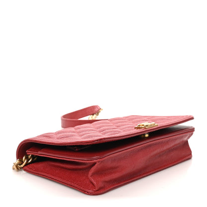Chanel Caviar Quilted Boy Wallet On Chain WOC Red 4 of 10