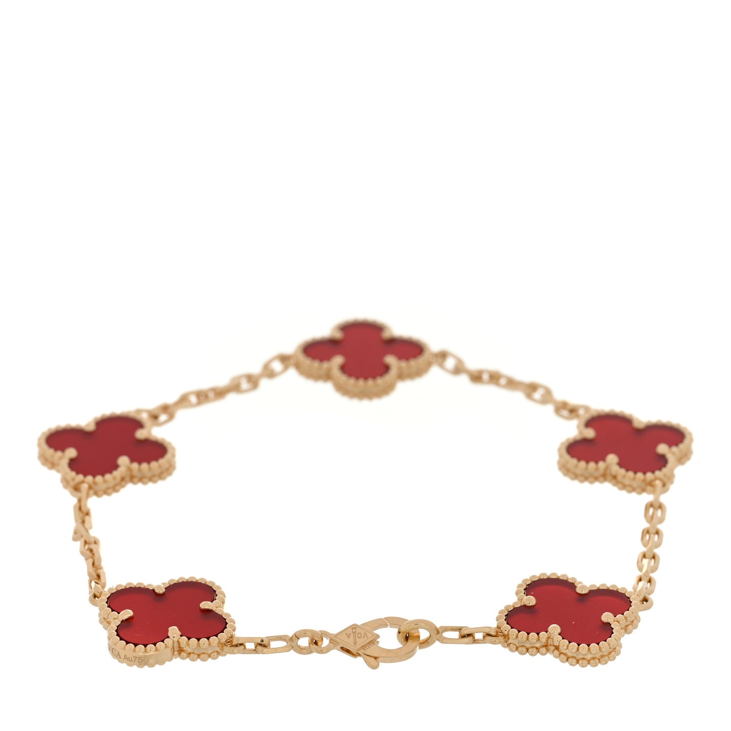 18K Yellow Gold Carnelian 5 Motifs Vintage Alhambra Bracelet