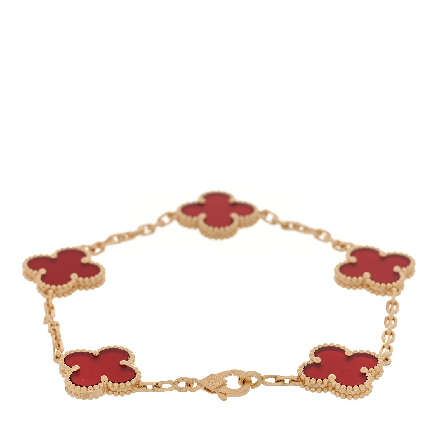 Van Cleef & Arpels 18K Yellow Gold Carnelian 5 Motifs Vintage Alhambra Bracelet 2 of 4