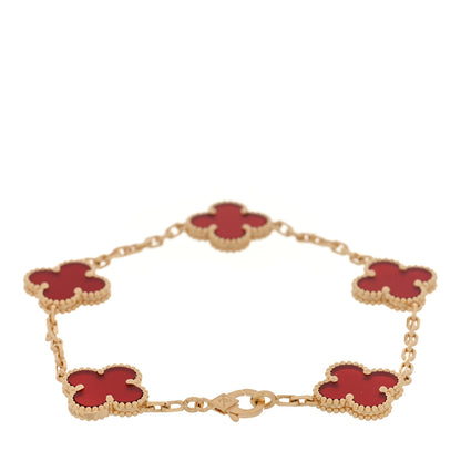 Van Cleef & Arpels 18K Yellow Gold Carnelian 5 Motifs Vintage Alhambra Bracelet 2 of 4