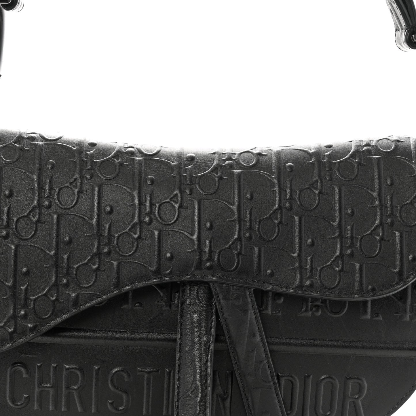 Calfskin Embossed Oblique Saddle Bag Black