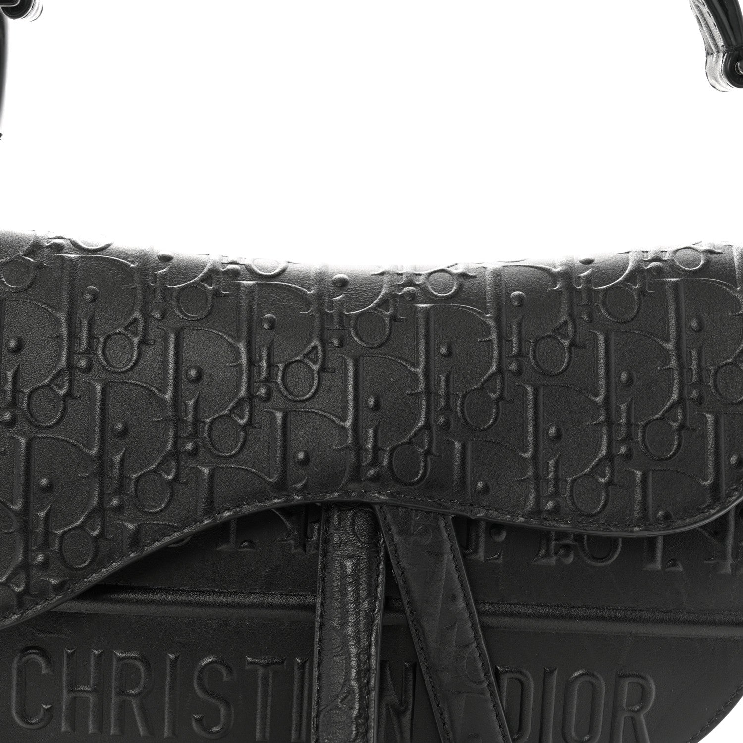 Christian Dior Calfskin Embossed Oblique Saddle Bag Black 8 of 12