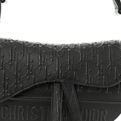 Christian Dior Calfskin Embossed Oblique Saddle Bag Black 8 of 12