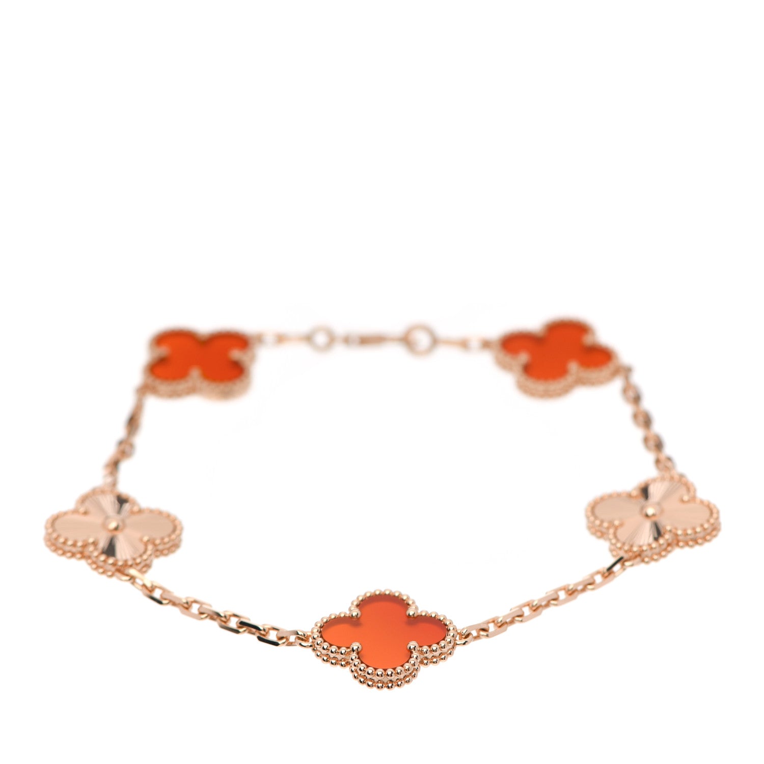 Van Cleef & Arpels 18K Rose Gold Carnelian 5 Motifs Guilloche Vintage Alhambra Bracelet 1 of 6