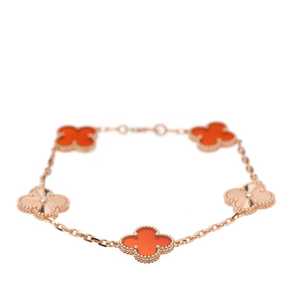 Van Cleef & Arpels 18K Rose Gold Carnelian 5 Motifs Guilloche Vintage Alhambra Bracelet 1 of 6