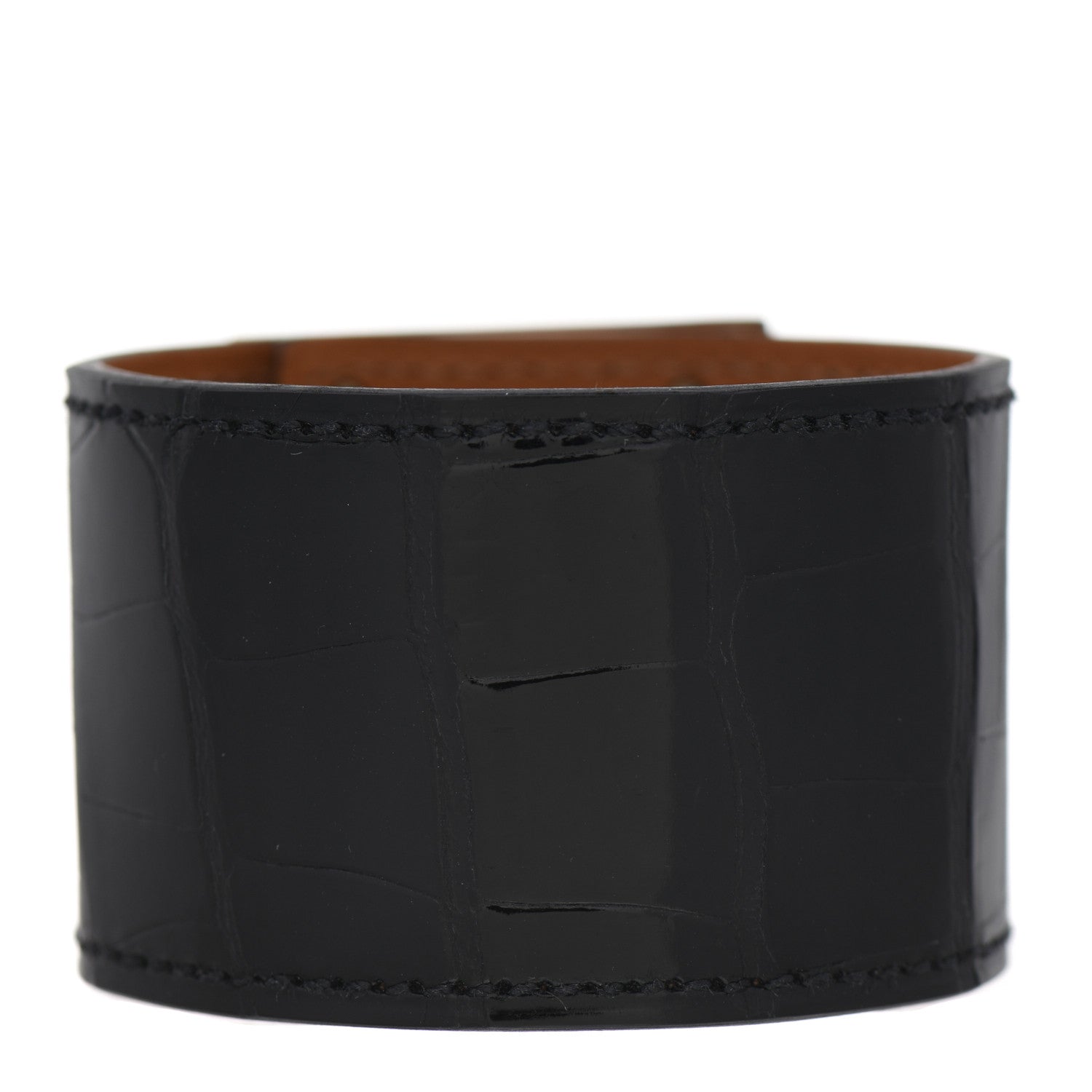 Hermes Shiny Alligator Kelly Dog Cuff T1 Black 3 of 7
