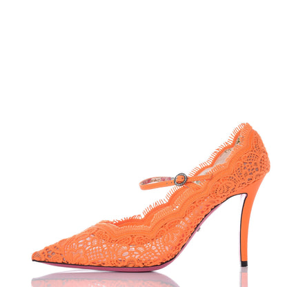 Gucci Lace Pizzo Venice Pumps 39.5 Orange Fluo Mystic White 1 of 8