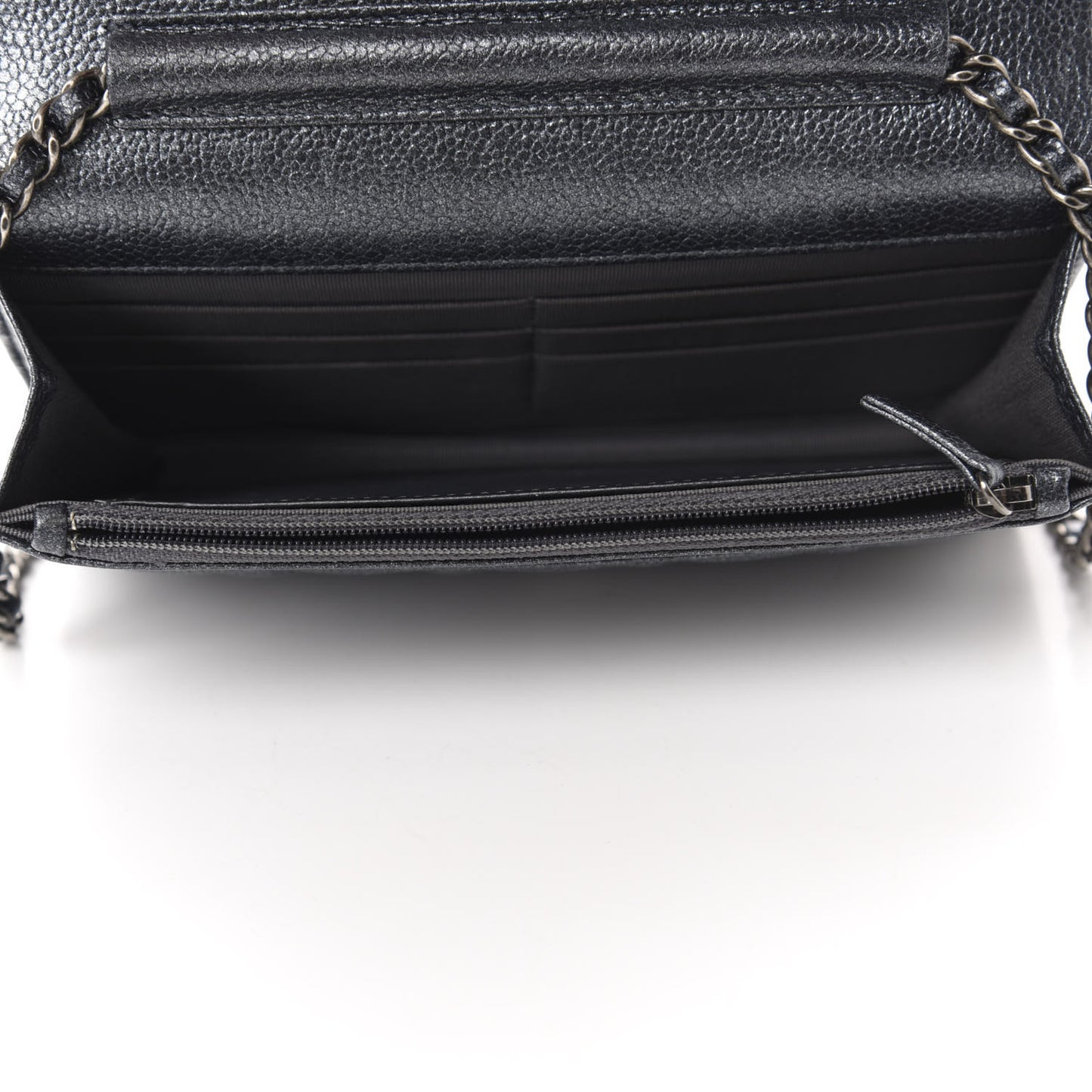 Iridescent Caviar Quilted Wallet On Chain WOC Black
