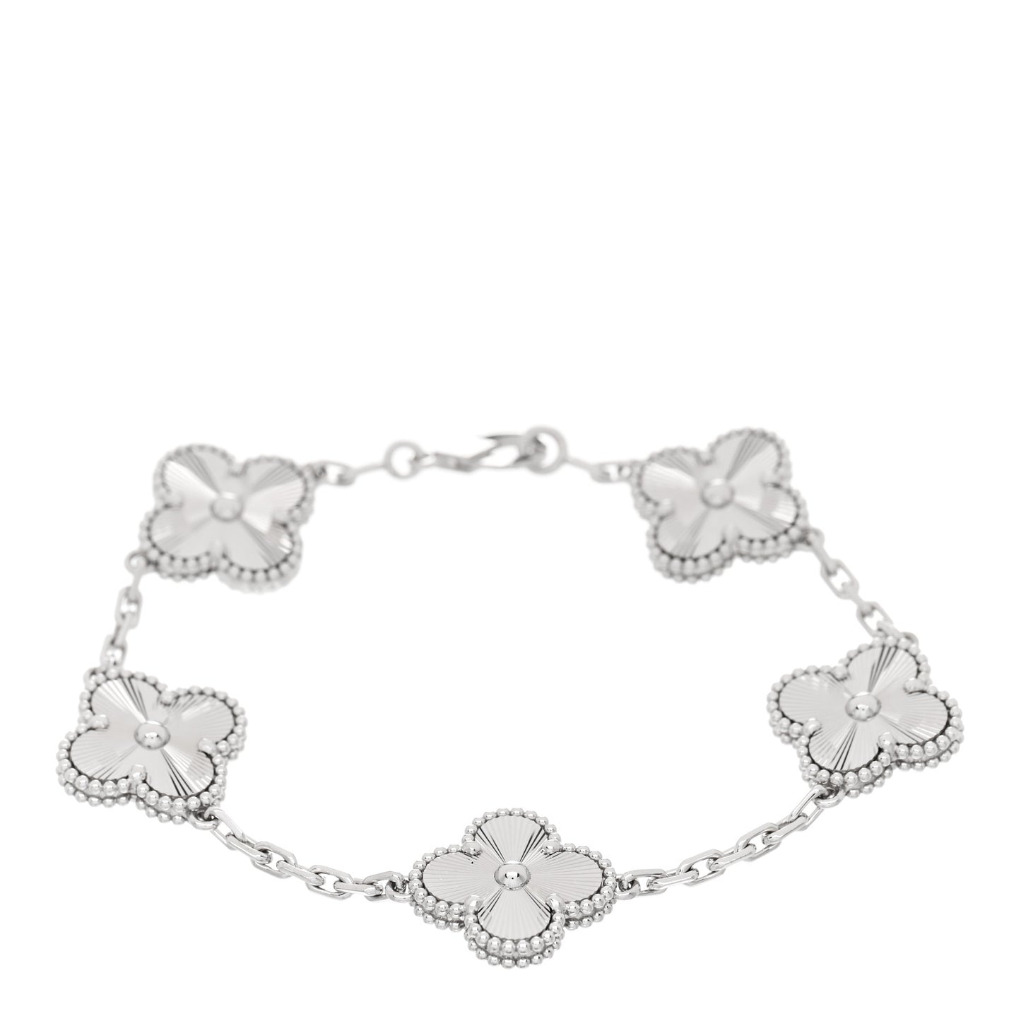 18K White Gold 5 Motifs Guilloche Vintage Alhambra Bracelet