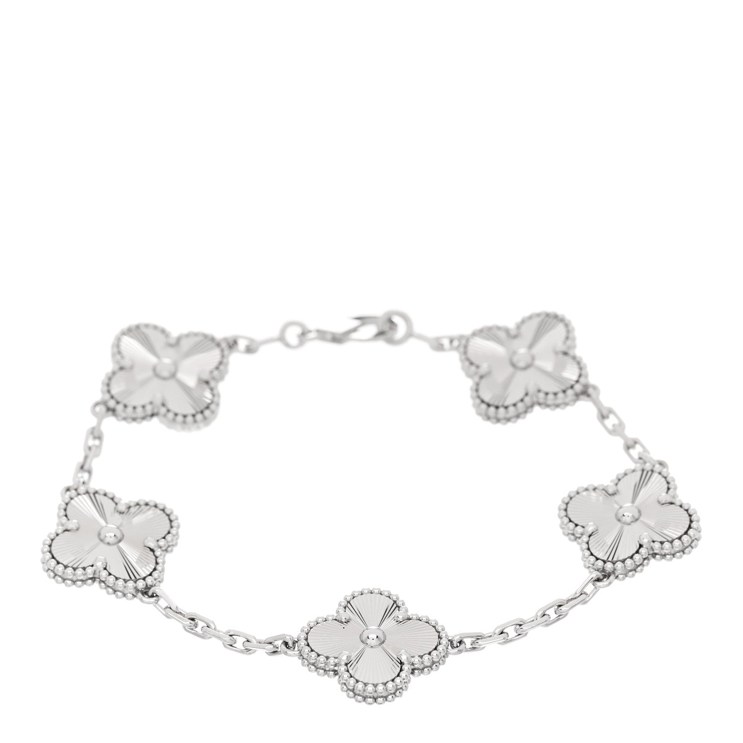 Van Cleef & Arpels 18K White Gold 5 Motifs Guilloche Vintage Alhambra Bracelet 1 of 5