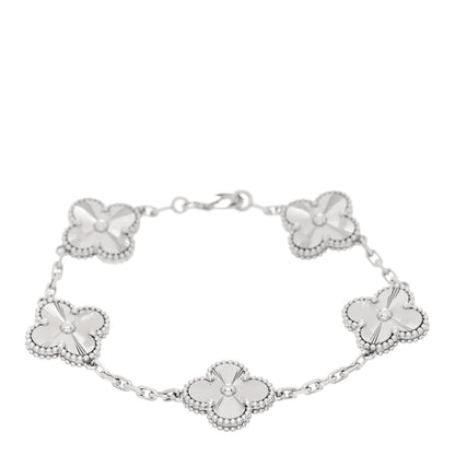 Van Cleef & Arpels 18K White Gold 5 Motifs Guilloche Vintage Alhambra Bracelet 1 of 5