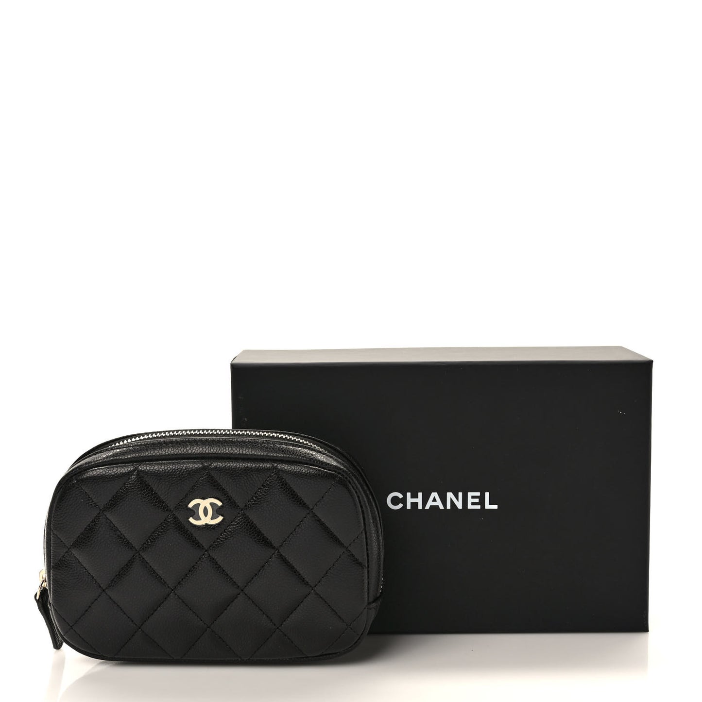 Caviar Quilted Small Curvy Pouch Cosmetic Case Black