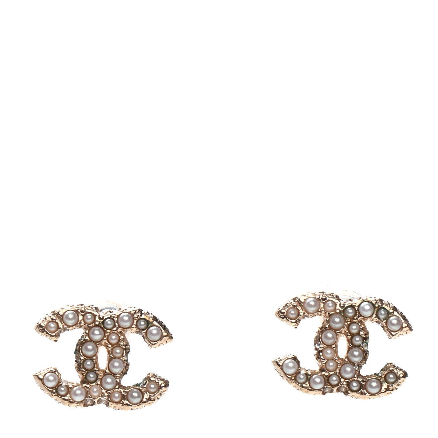 Chanel Pearl Crystal CC Stud Earrings Gold 1 of 4