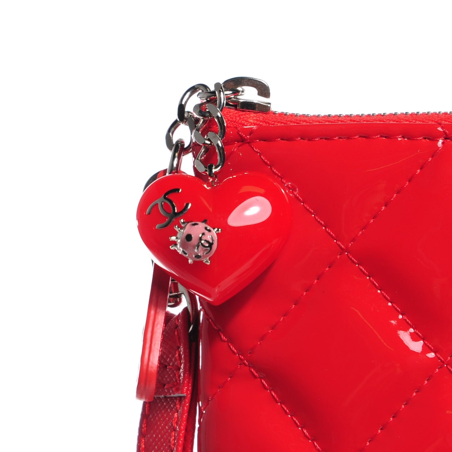 Patent Calfskin Quilted Medium Cosmetic Case Red