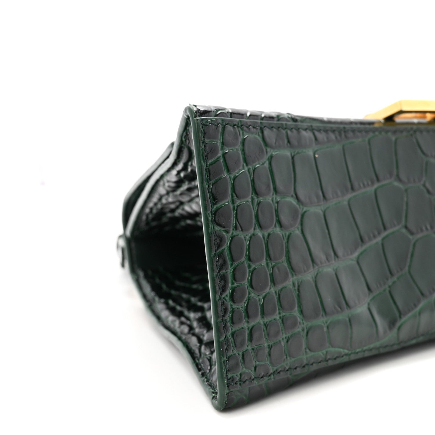 Balenciaga Shiny Calfskin Crocodile Embossed Small Hourglass Top Handle Bag Forest Green 8 of 9