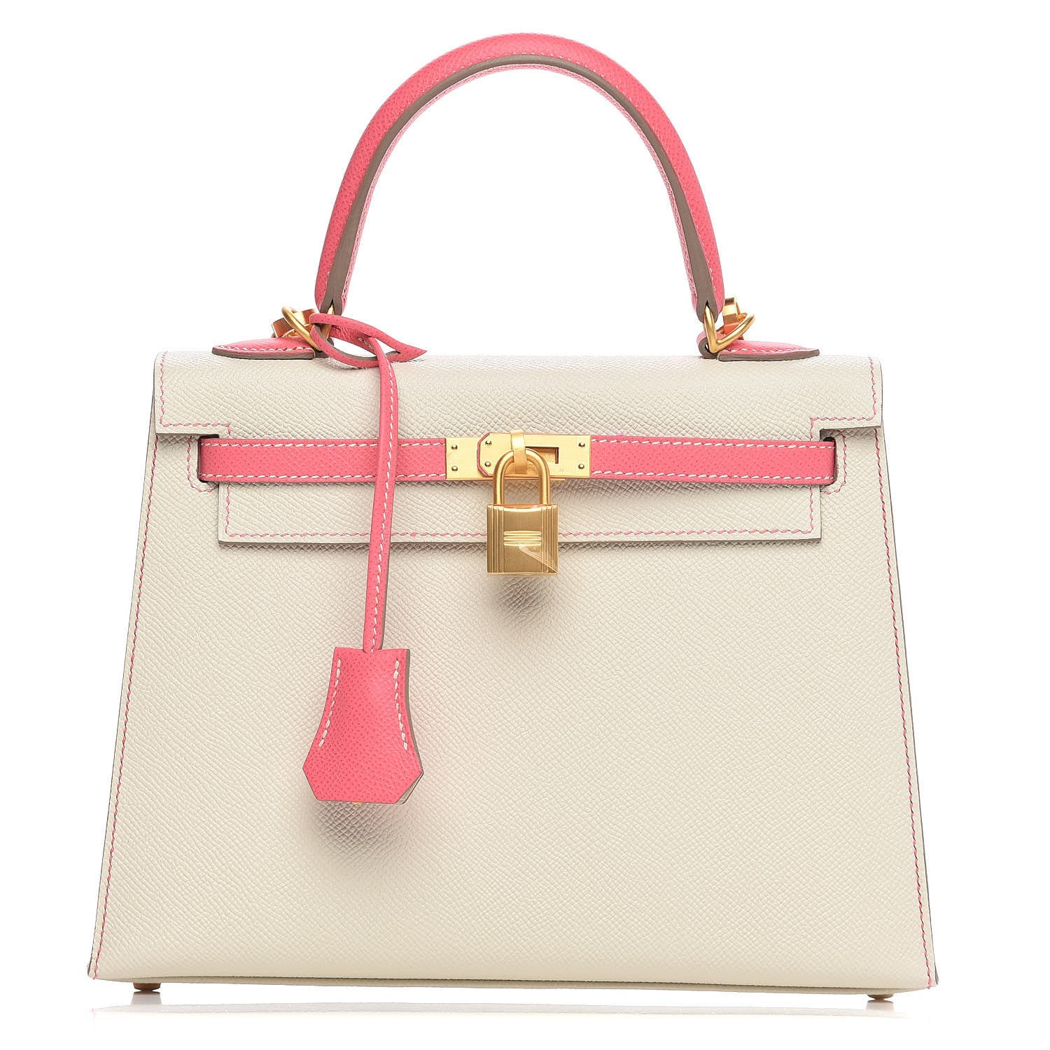 Hermes Epsom Bi-Color Horseshoe Kelly Sellier 25 Craie Rose Azalee 1 of 36