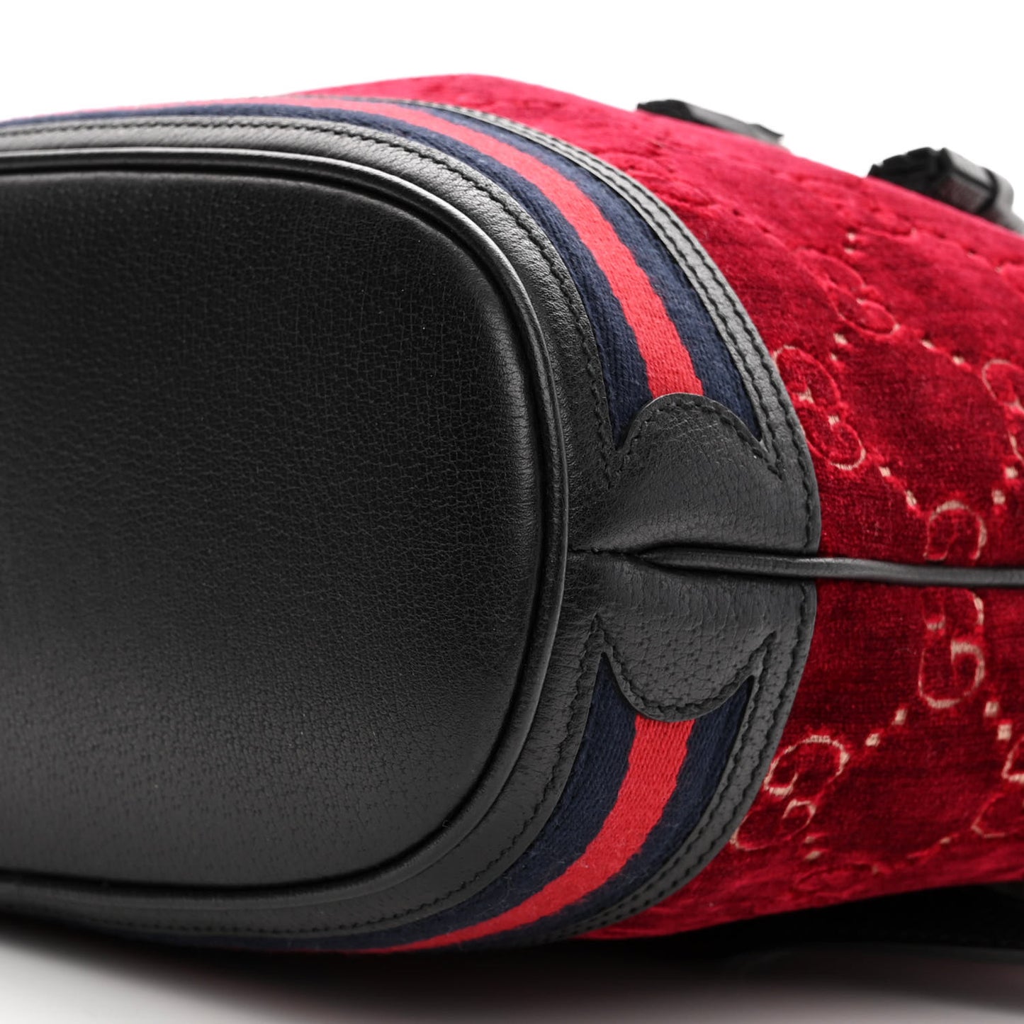 Velvet GG Monogram Textured Calfskin Web Bucket Bag Red Cipria Black