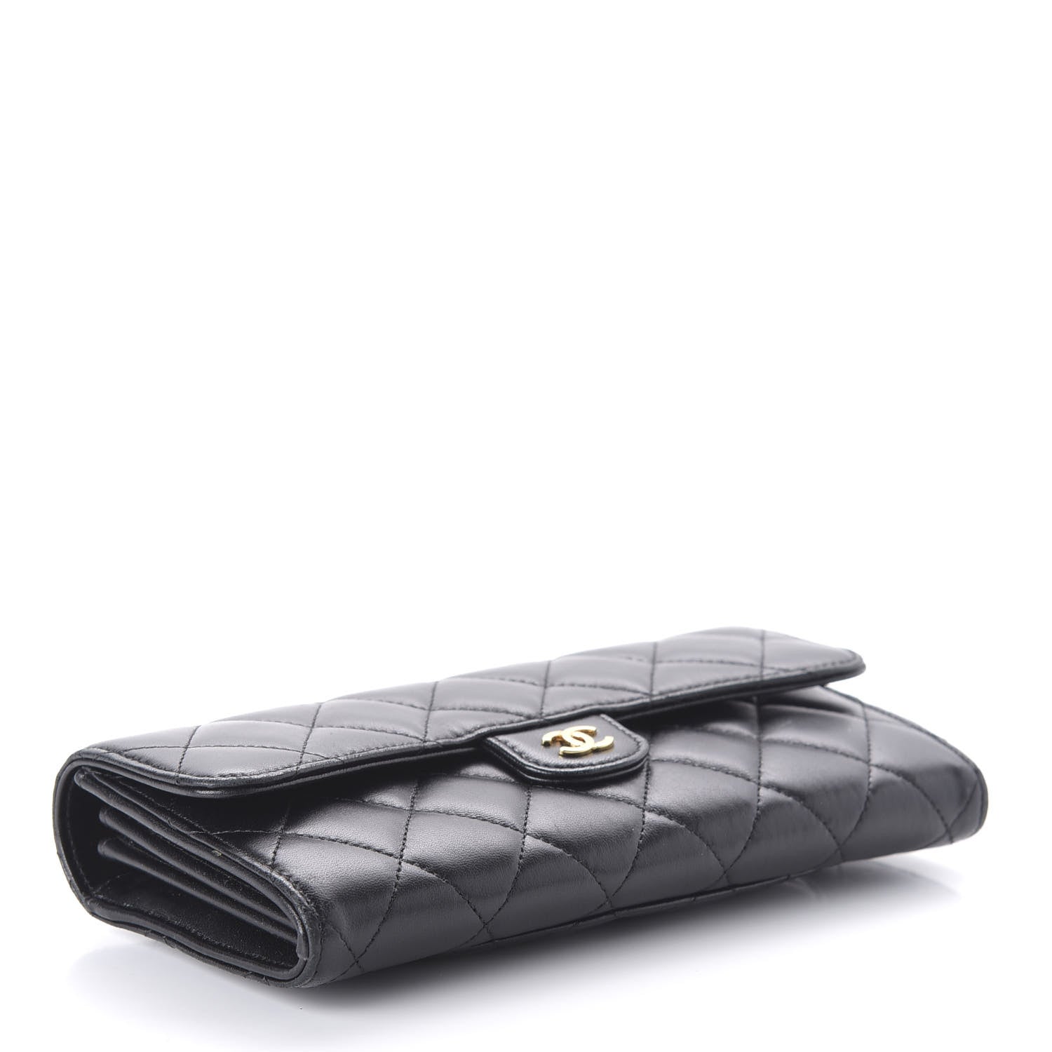 Chanel Lambskin Quilted Large Gusset Flap Wallet Black 4 of 12
