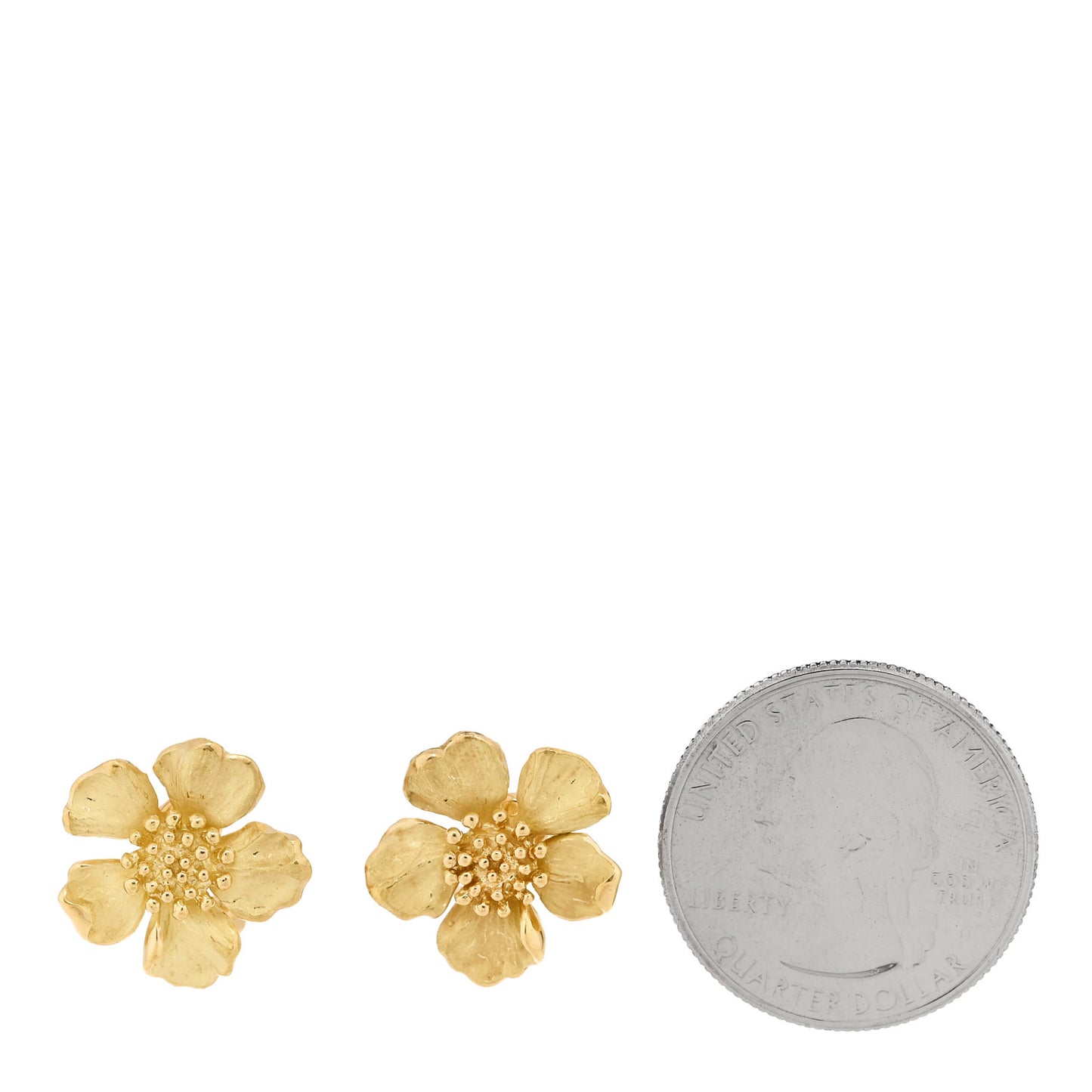 18K Yellow Gold Dogwood Flower Earrings