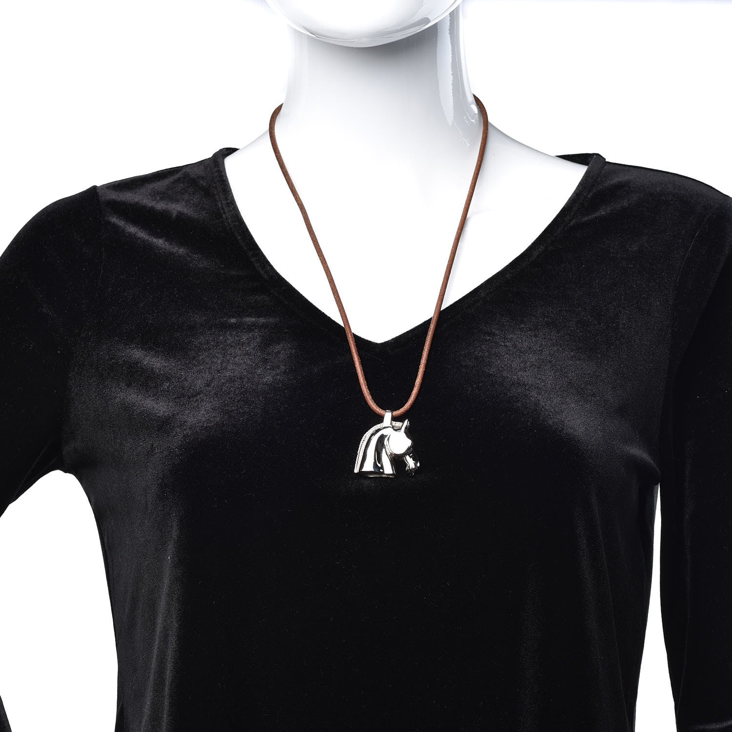 Hermes Palladium Natural Bridle Horse Head Pendant Necklace Bouton 2 of 6