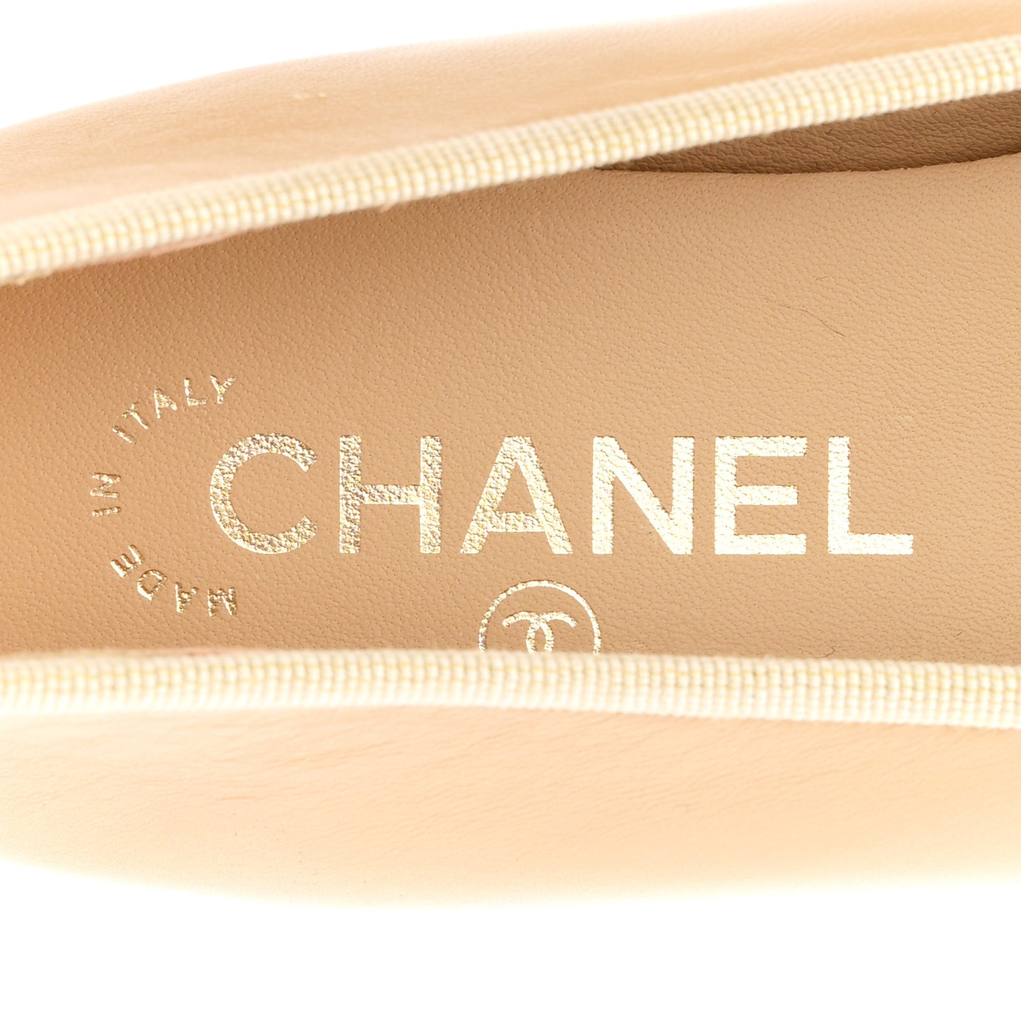 Lambskin Cap Toe CC Ballerina Flats 38 Beige Black