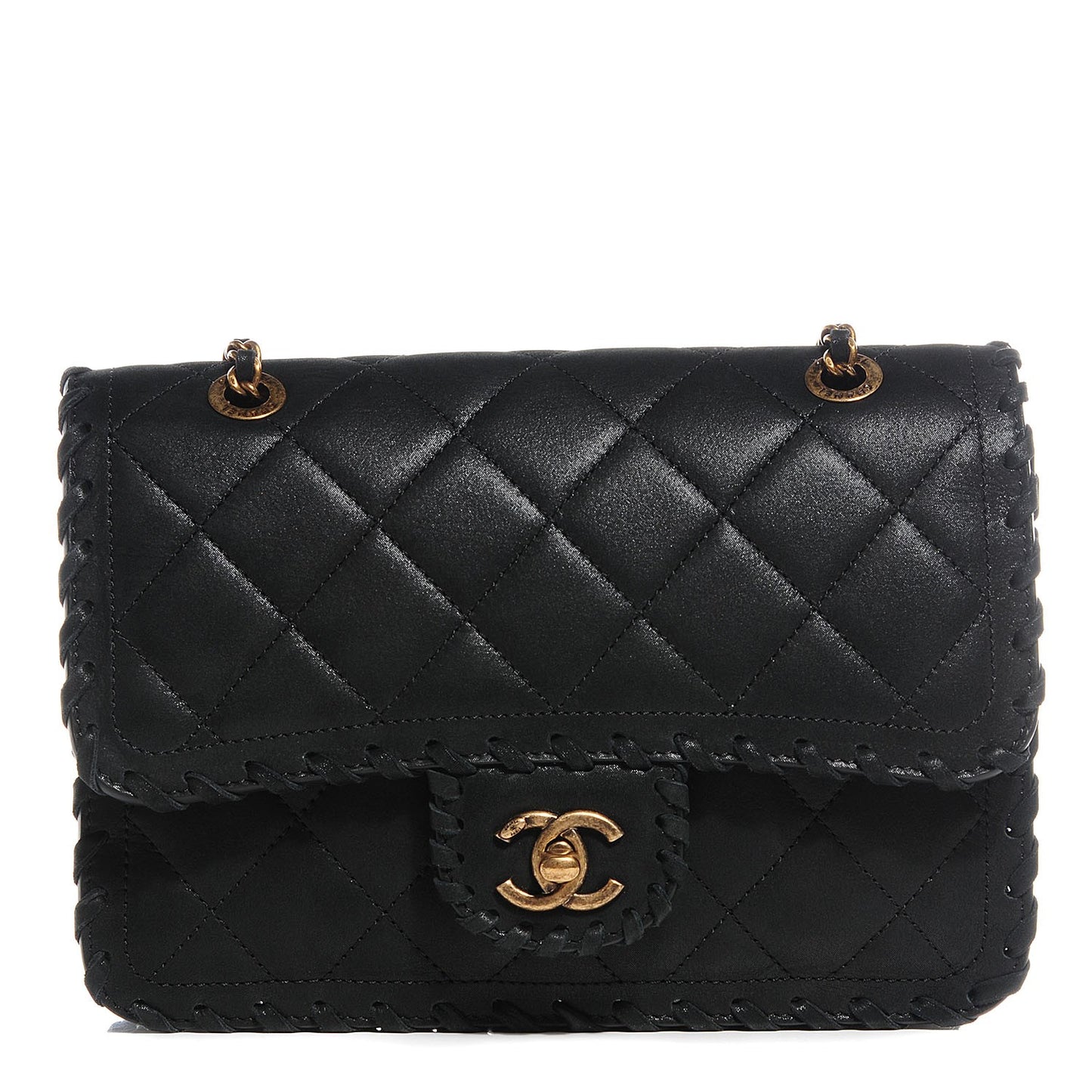 Metallic Calfskin Small Happy Stitch Flap Black