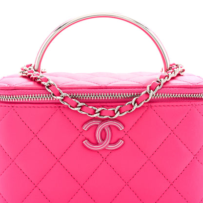 Chanel Lambskin Quilted Metal Enamel Small Top Handle Vanity Case With Chain Pink 8 of 11