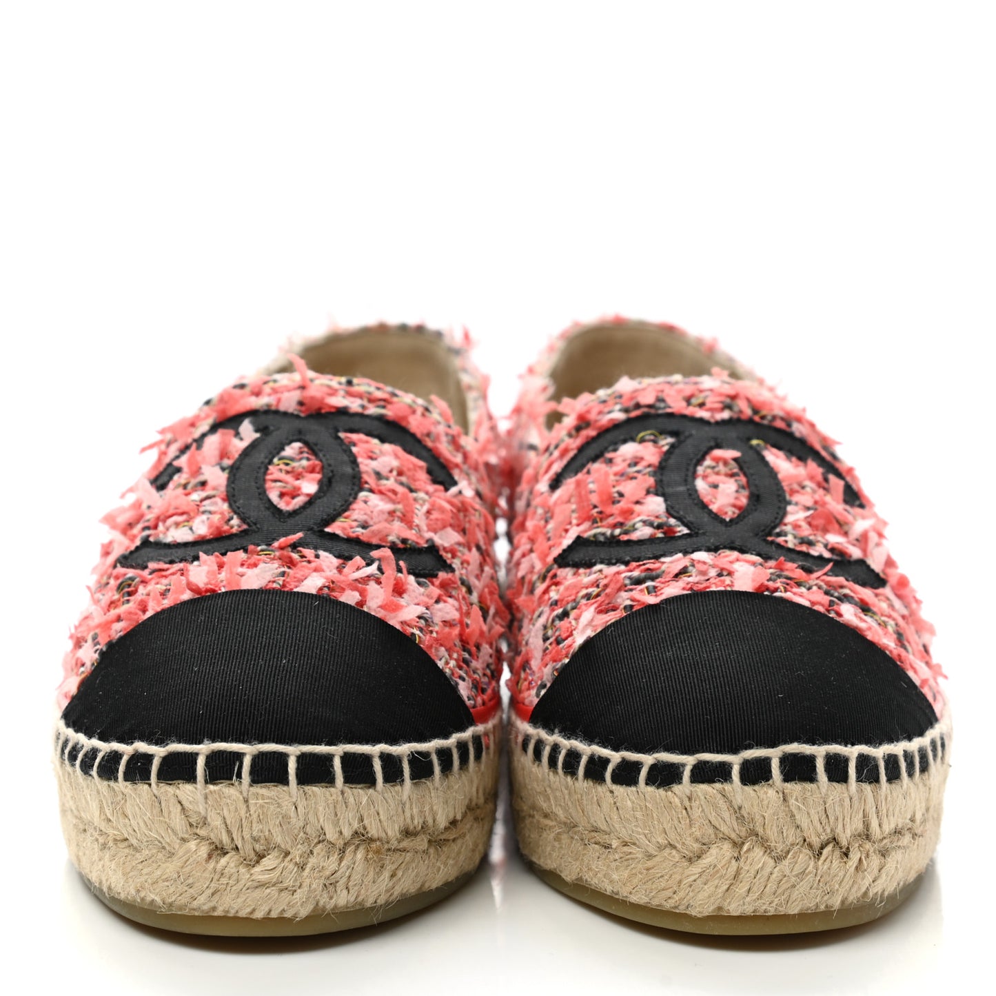 Tweed Grosgrain CC Espadrilles 38 Coral Red Pink Black
