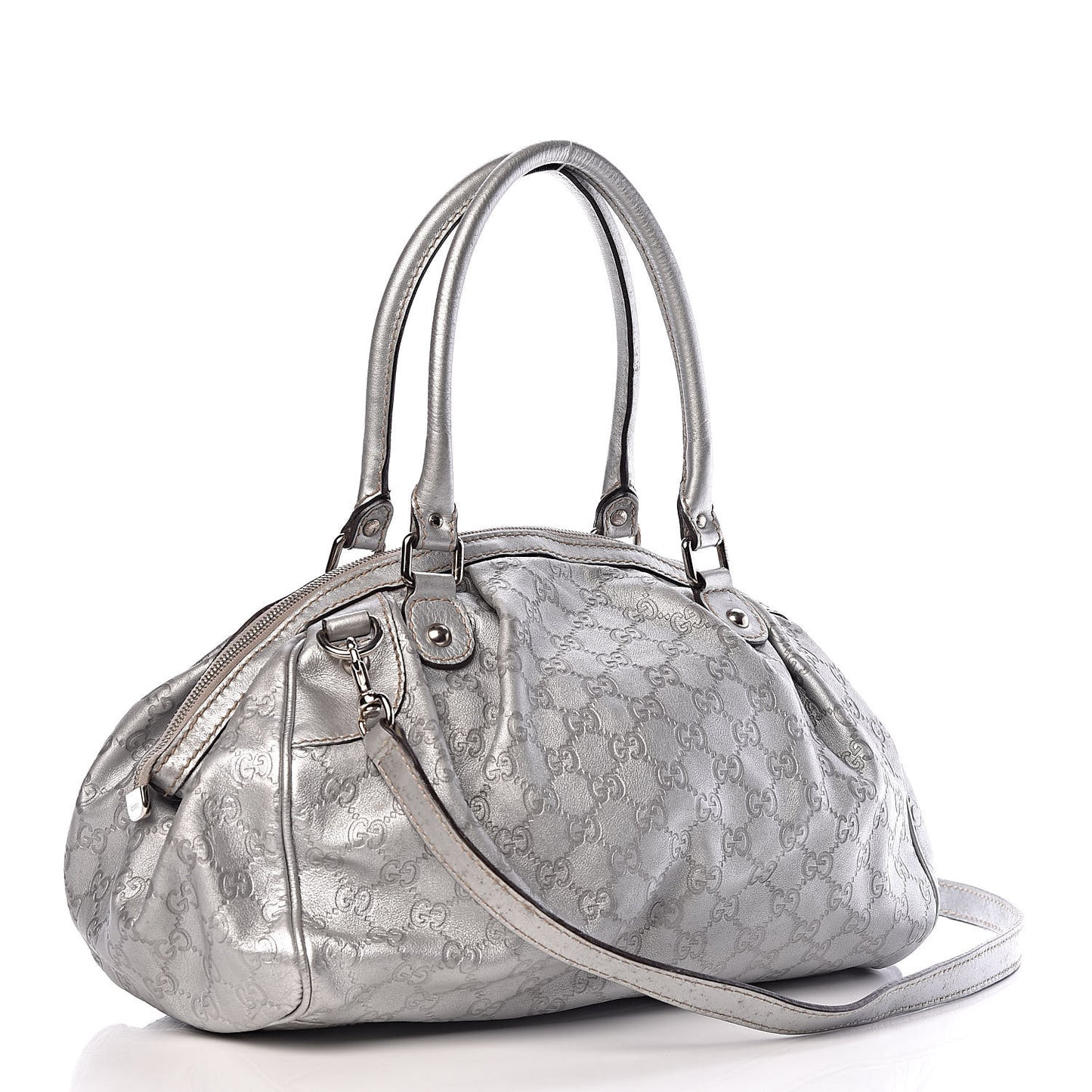 Metallic Guccissima Medium Sukey Boston Silver