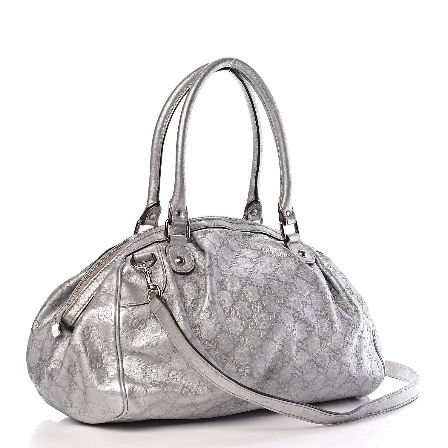 Gucci Metallic Guccissima Medium Sukey Boston Silver 5 of 15