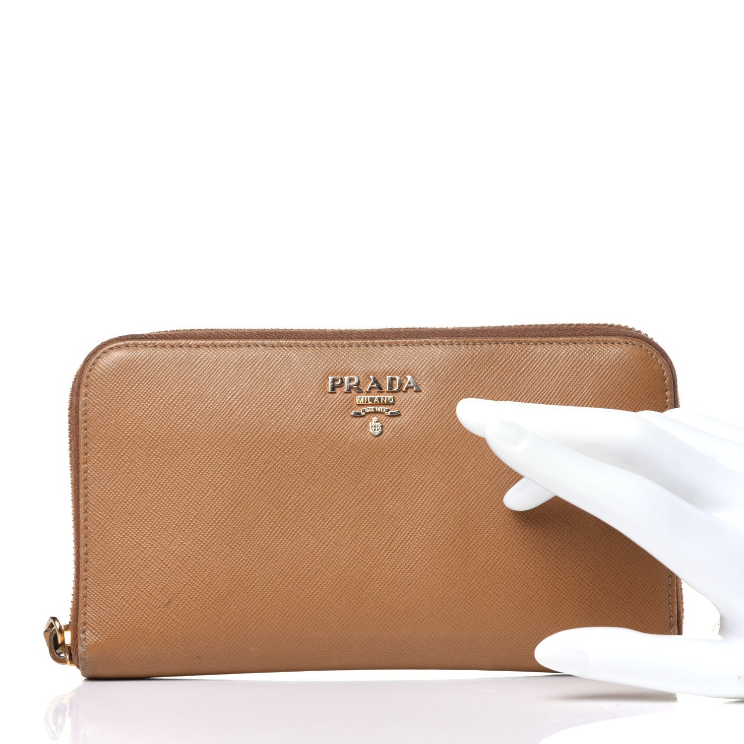 Prada Saffiano Metal Zip Around Wallet Caramel 2 of 10