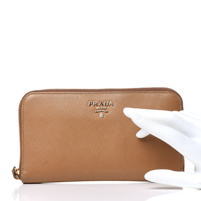 Prada Saffiano Metal Zip Around Wallet Caramel 2 of 10
