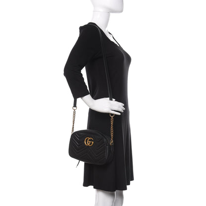 Gucci Calfskin Matelasse Small GG Marmont Chain Shoulder Bag Black 2 of 10