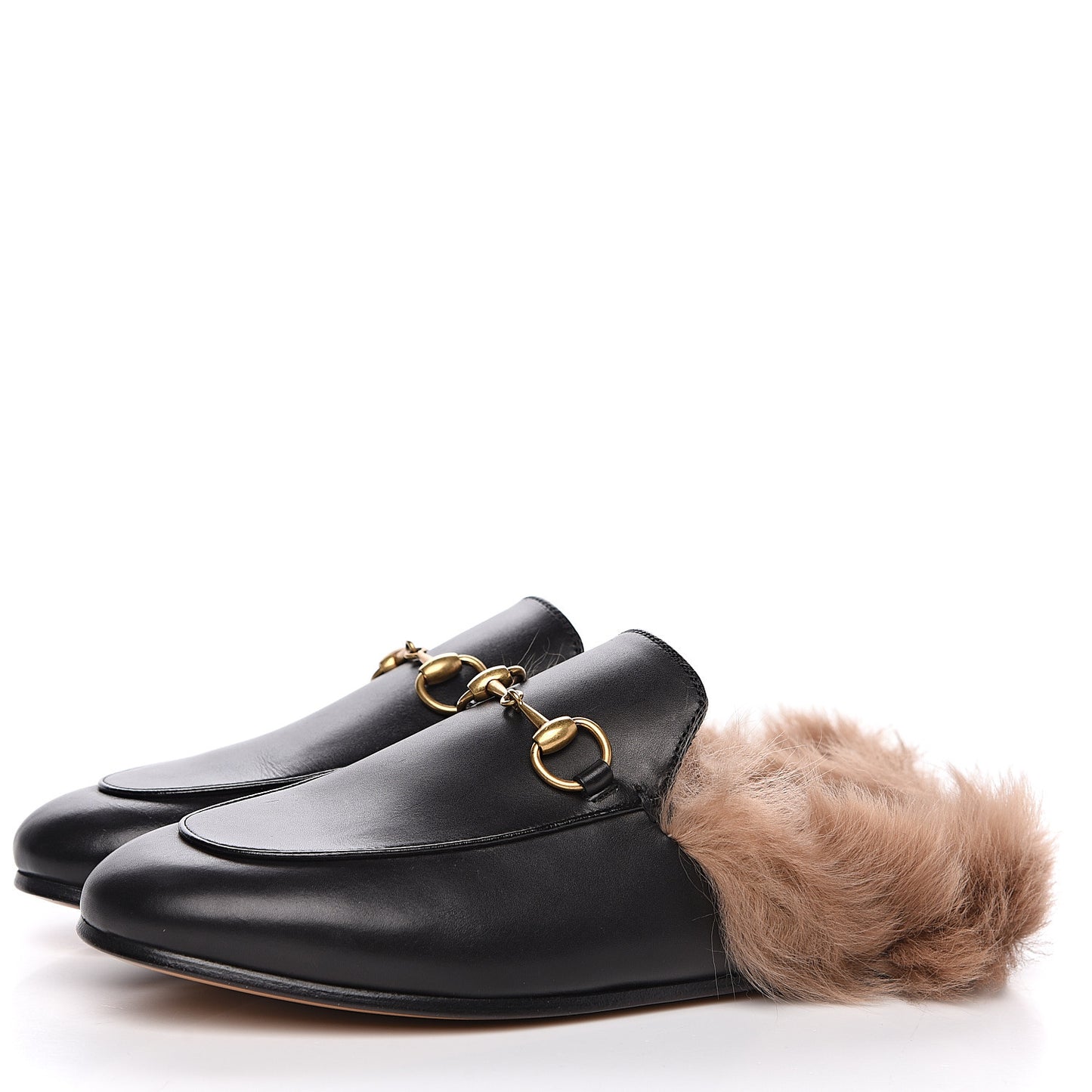 Calfskin Fur Womens Princetown Slippers 35.5 Black