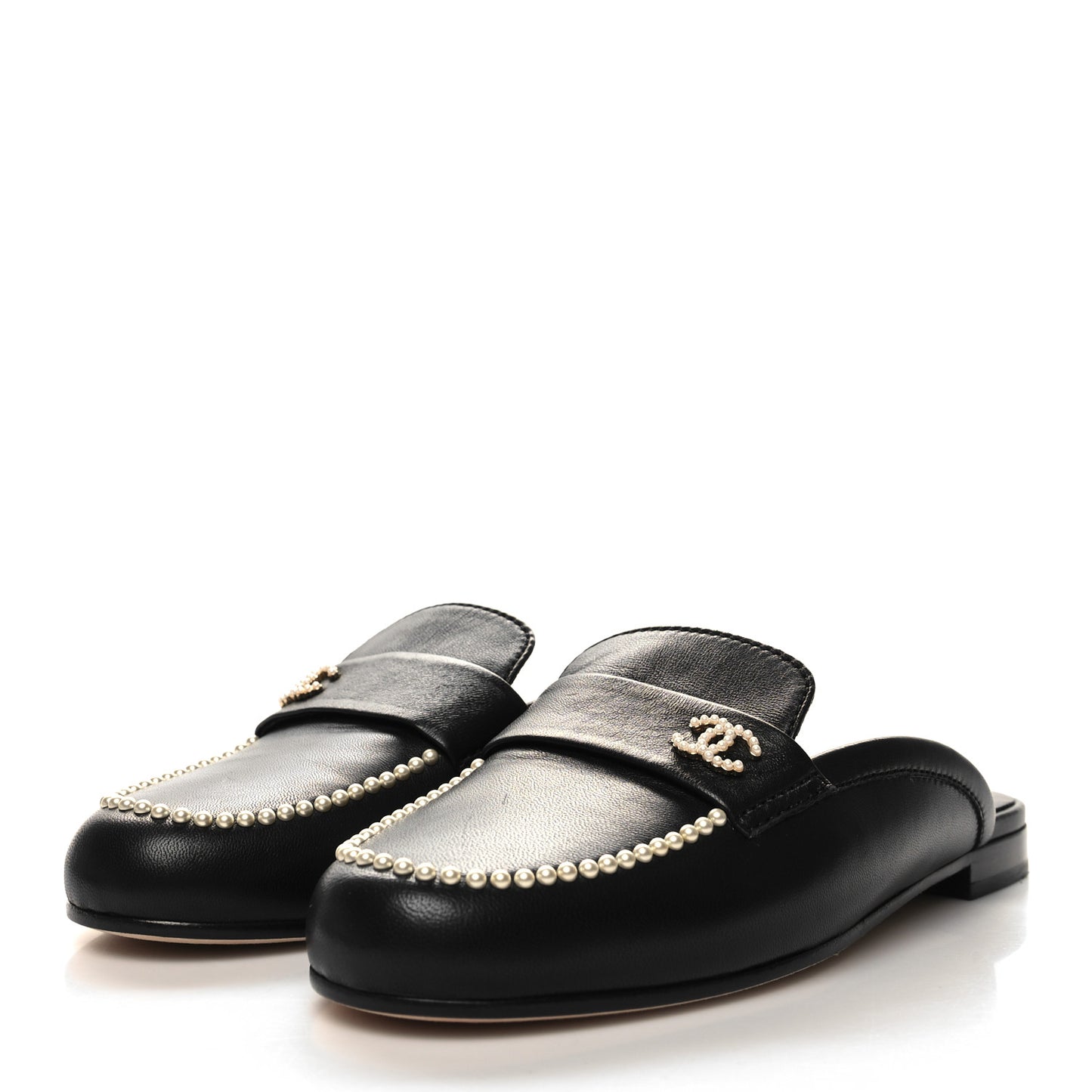 Lambskin Pearl CC Mules 38 Black