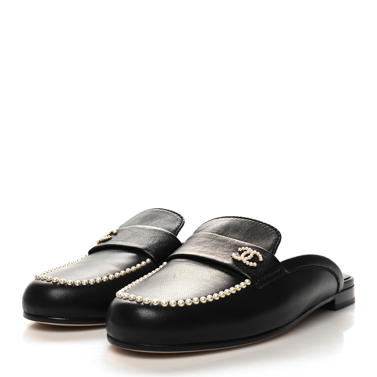 Chanel Lambskin Pearl CC Mules 38 Black 3 of 9