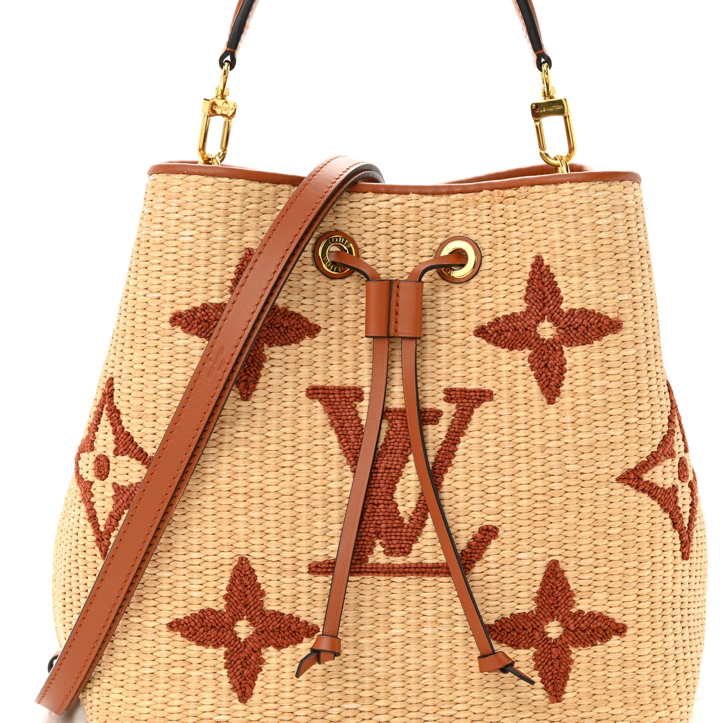 Raffia Calfskin Monogram Neonoe MM Tan