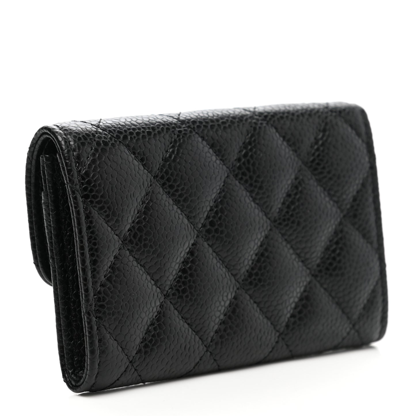 Caviar Quilted Flap Card Holder Black