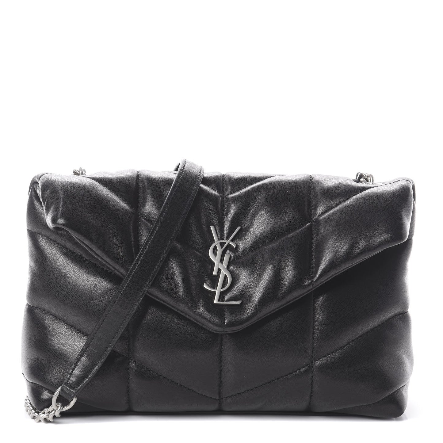 Lambskin Quilted Toy Loulou Puffer Monogram Chain Satchel Black