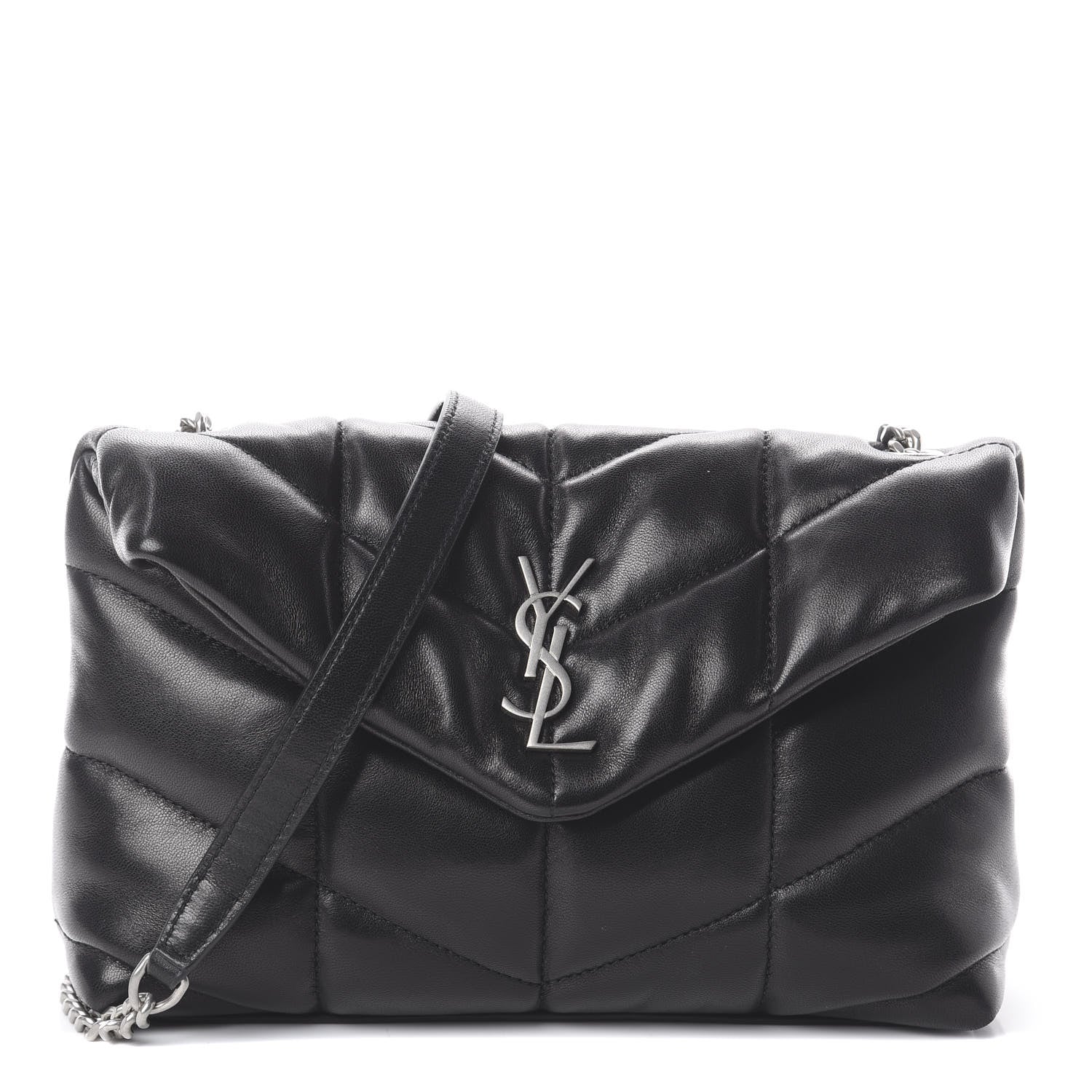 Saint Laurent Lambskin Quilted Toy Loulou Puffer Monogram Chain Satchel Black 1 of 7