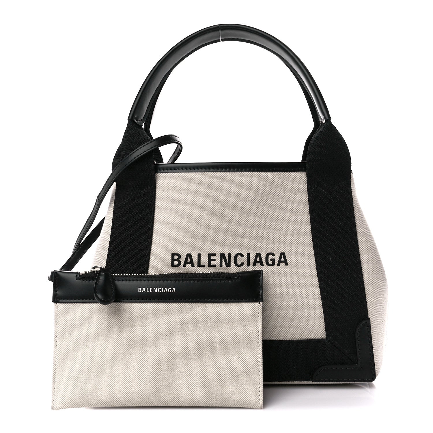 Balenciaga Cotton Canvas Calfskin Navy Cabas XS Natural Black 1 of 12