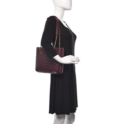 Saint Laurent Grain de Poudre Matelasse Chevron Small Tribeca Shopping Bag Garnet 2 of 10