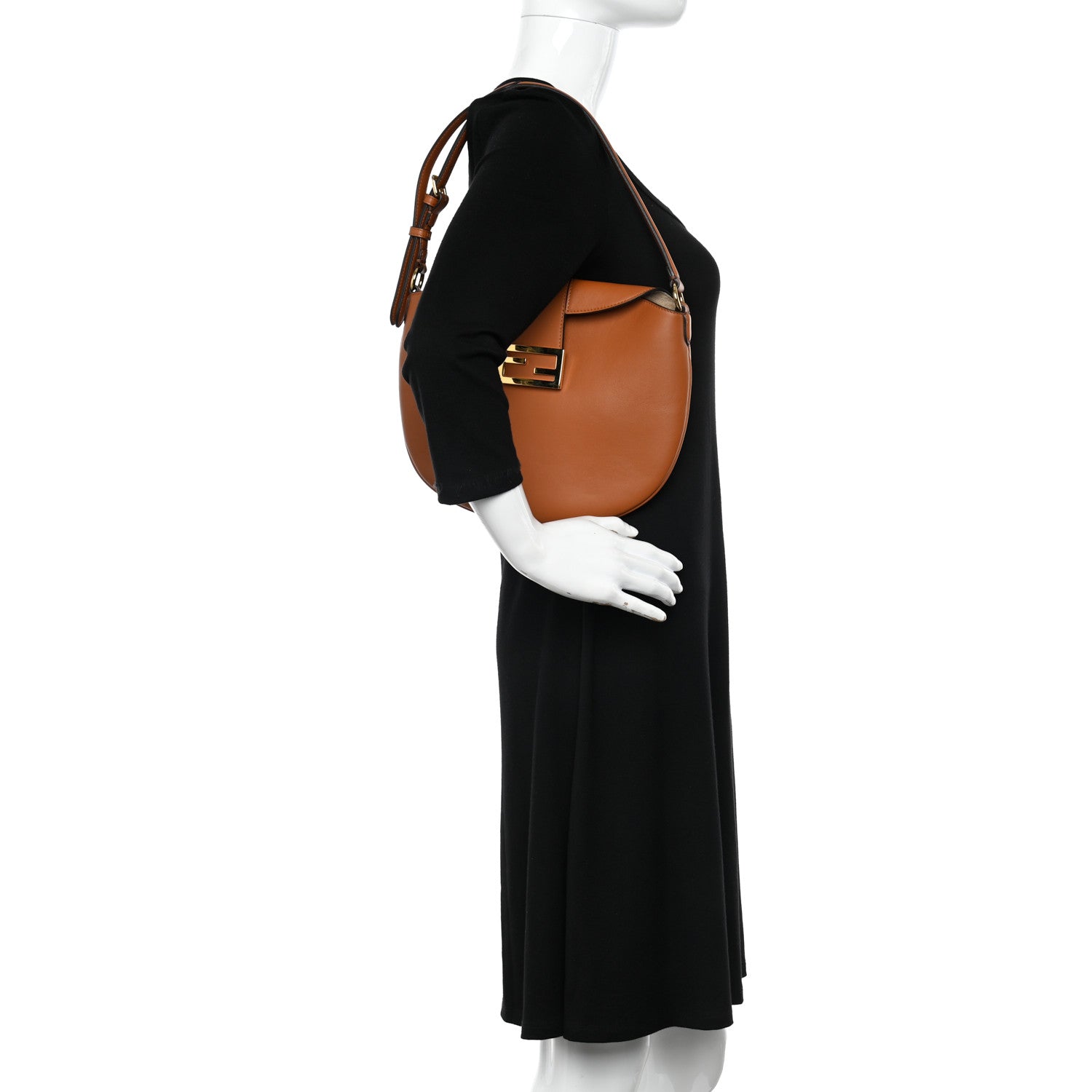 Fendi Vitello Grace Suede Small Croissant Hobo Brandy 2 of 11