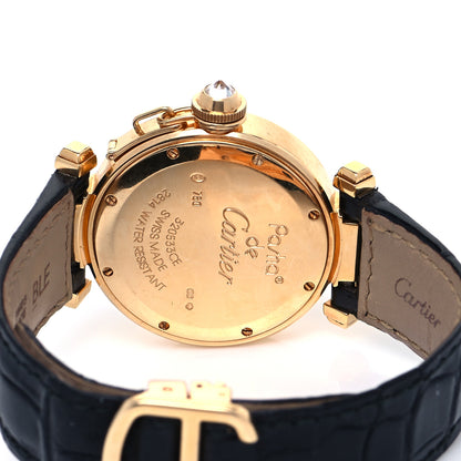 Cartier 18K Yellow Gold Alligator Diamond 32mm Pasha C Grille Quartz Watch 4 of 5