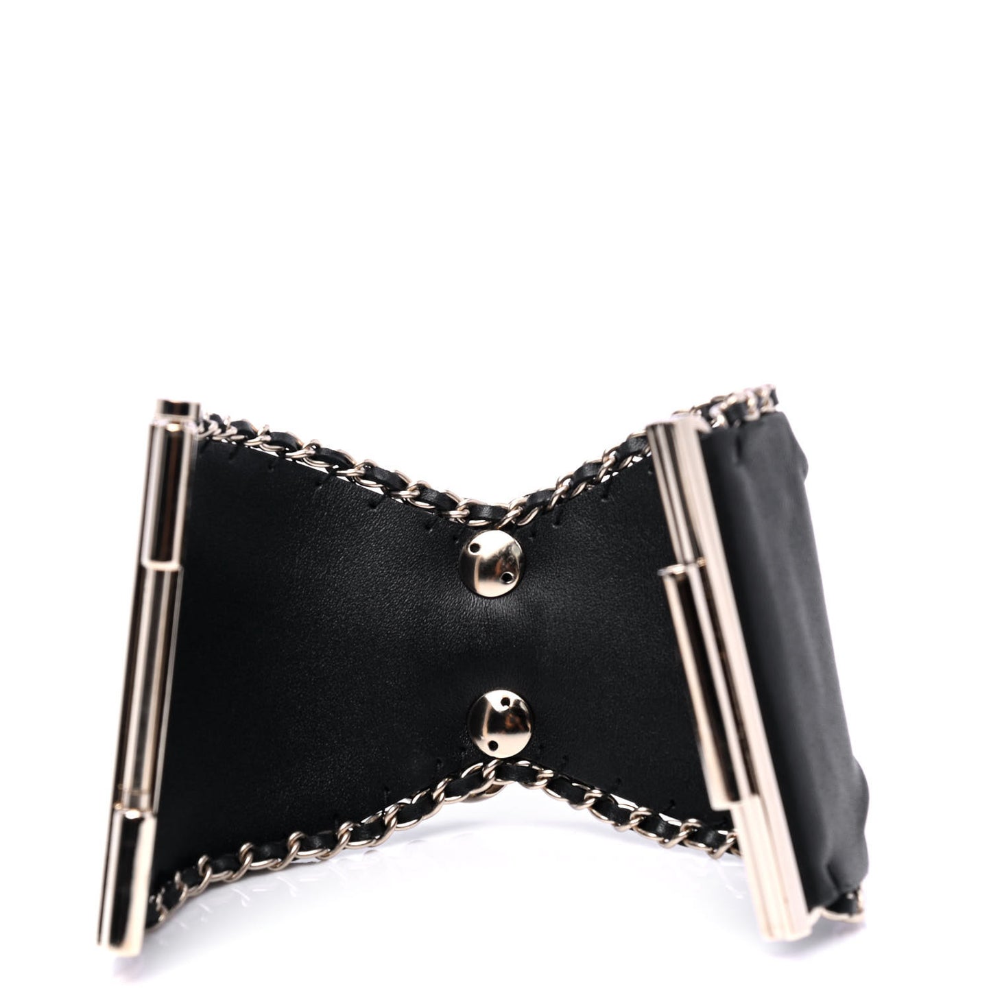 Lambskin Chain CC Cuff Bracelet Black Gold