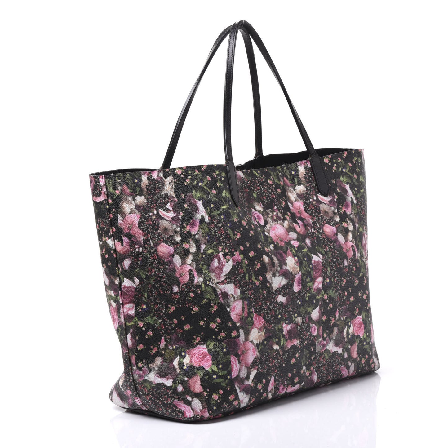 Textured Coated Canvas Roses Camouflage Print Large Antigona Tote Black
